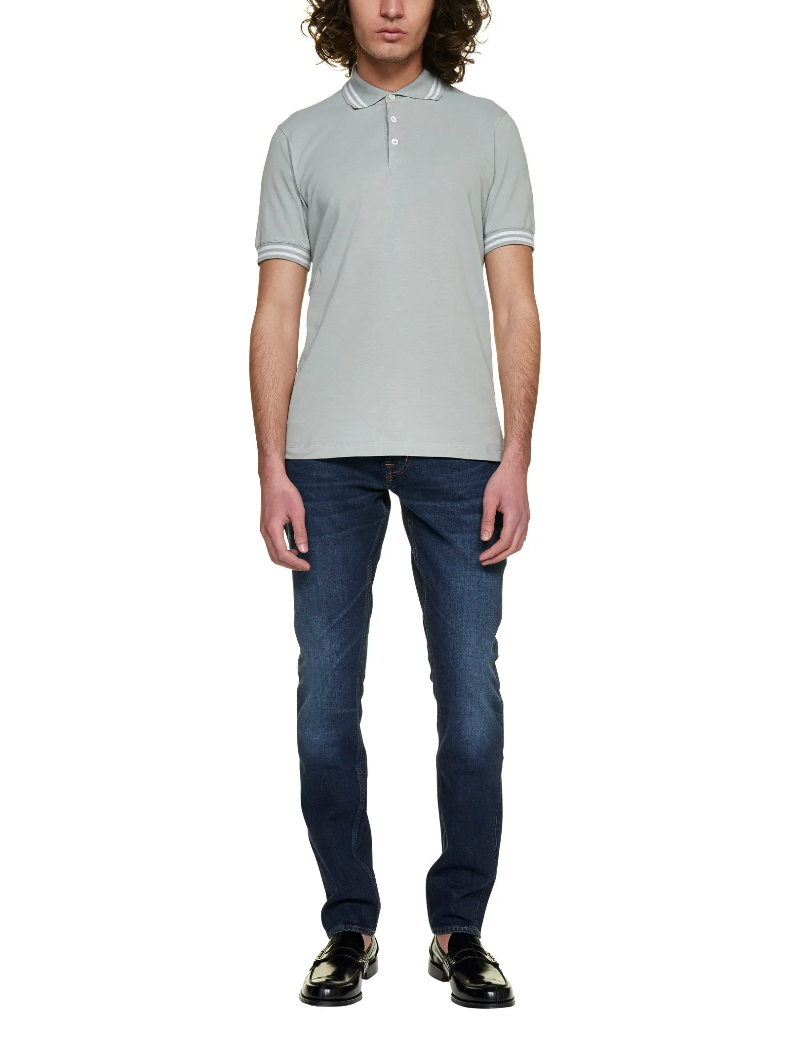 Brunello Cucinelli Striped Collar Polo Shirt