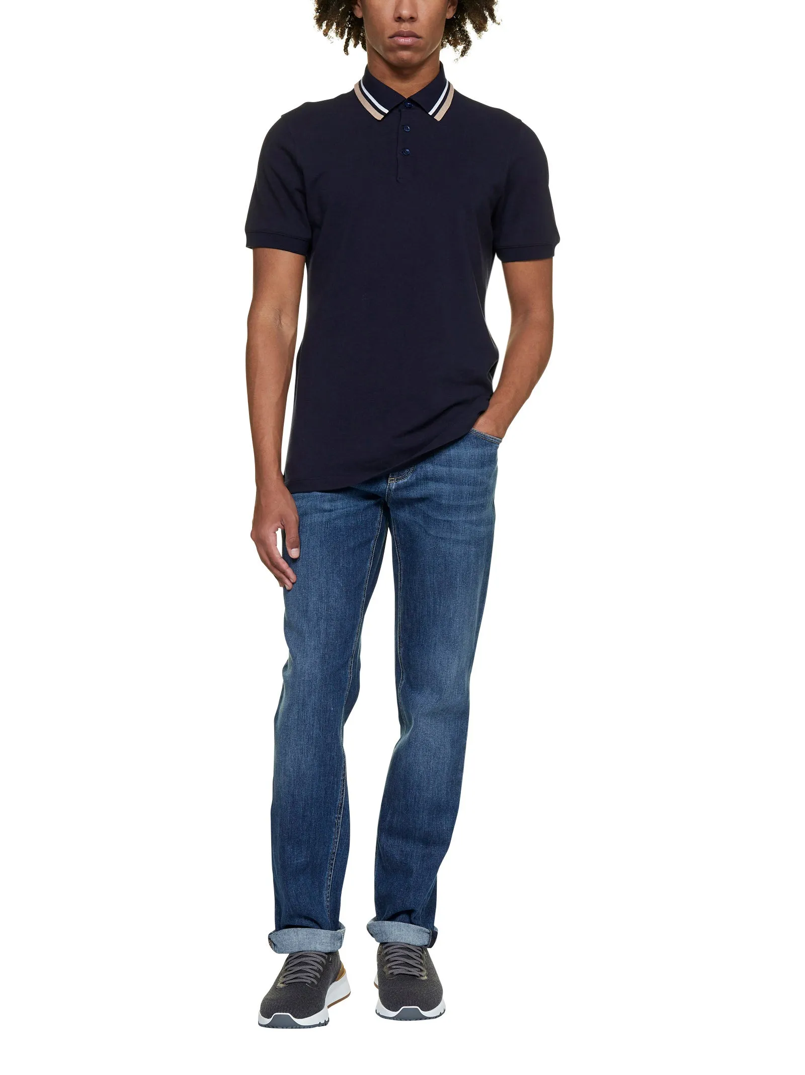 Brunello Cucinelli Striped Collar Polo Shirt