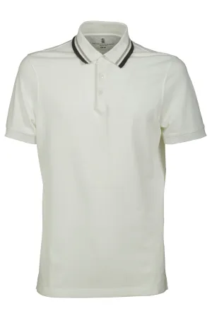 Brunello Cucinelli Striped Collar Polo Shirt
