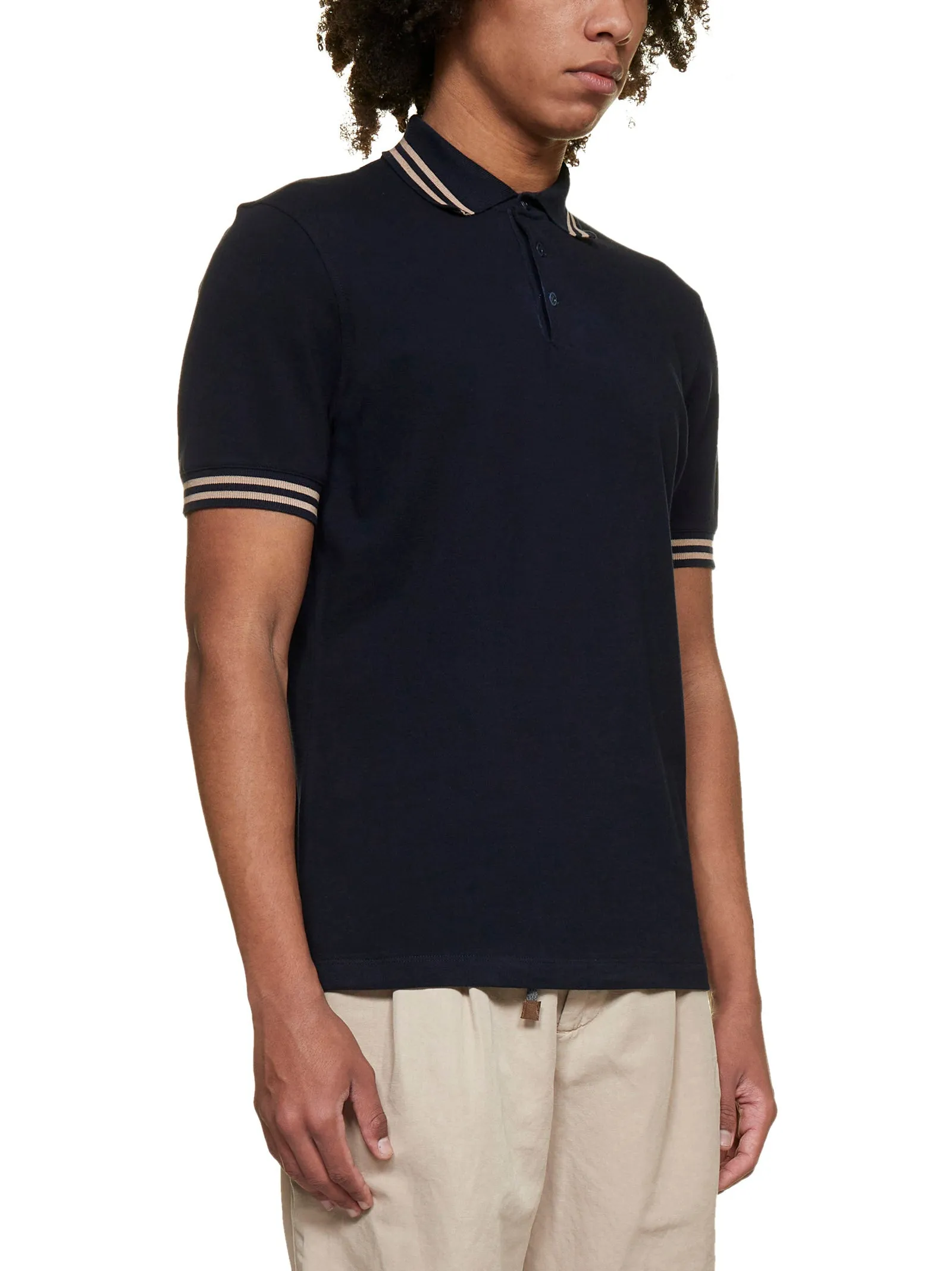 Brunello Cucinelli Striped Collar Polo Shirt