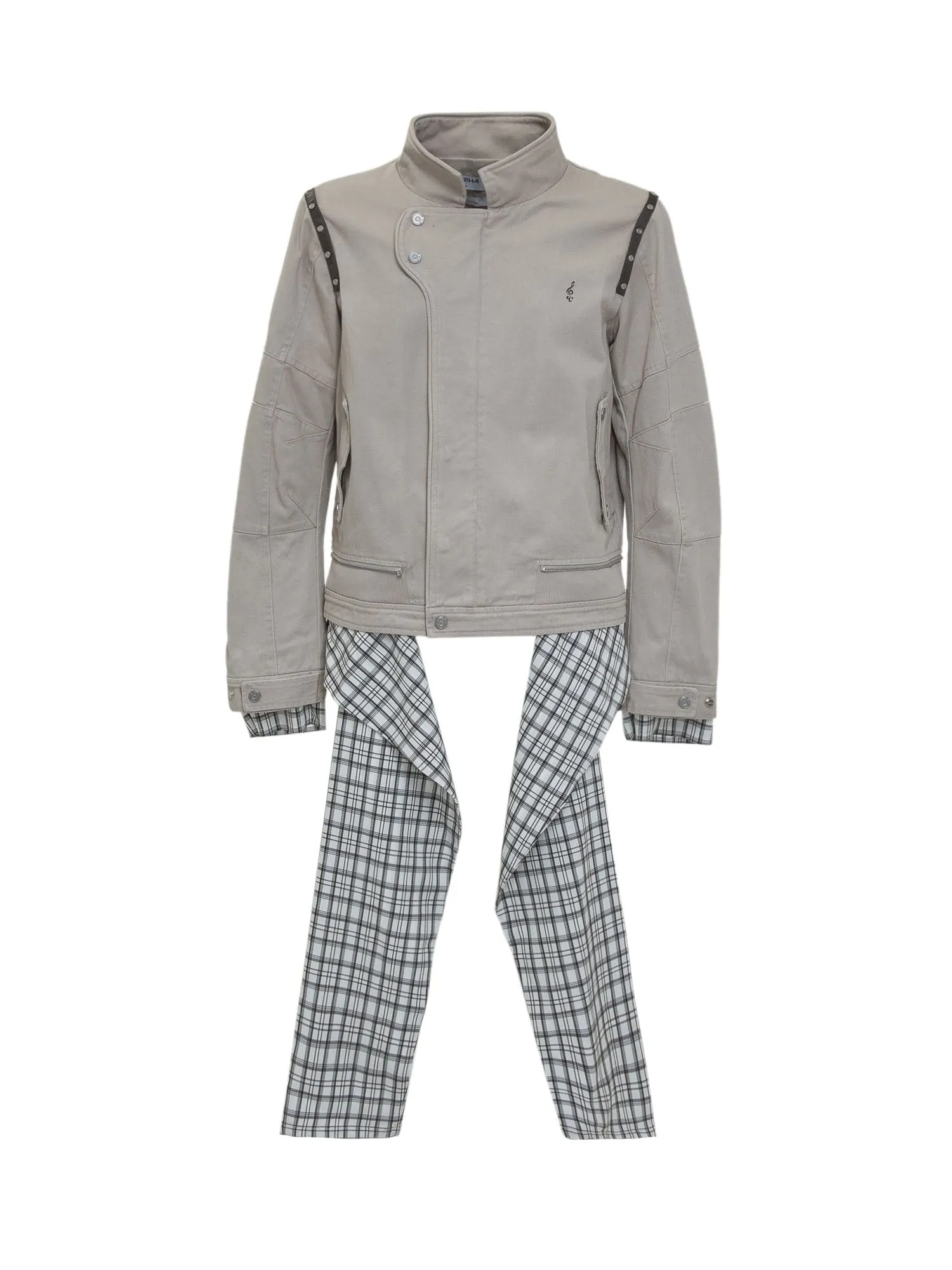 C2H4 Checked Layer Leather Jacket