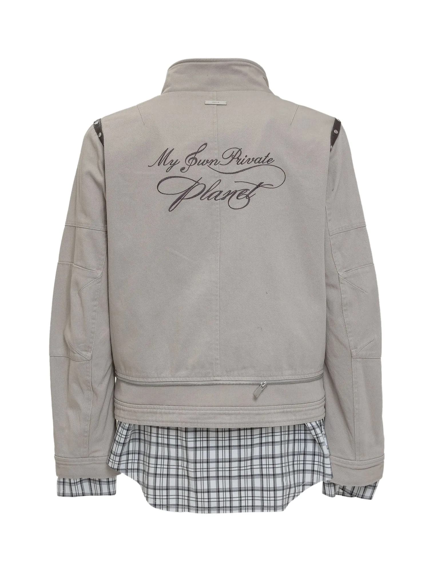 C2H4 Checked Layer Leather Jacket