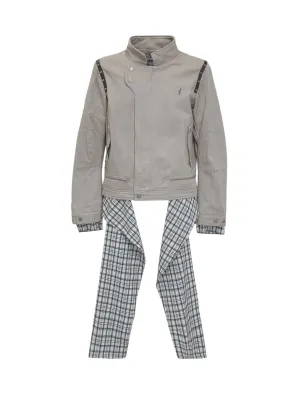 C2H4 Checked Layer Leather Jacket