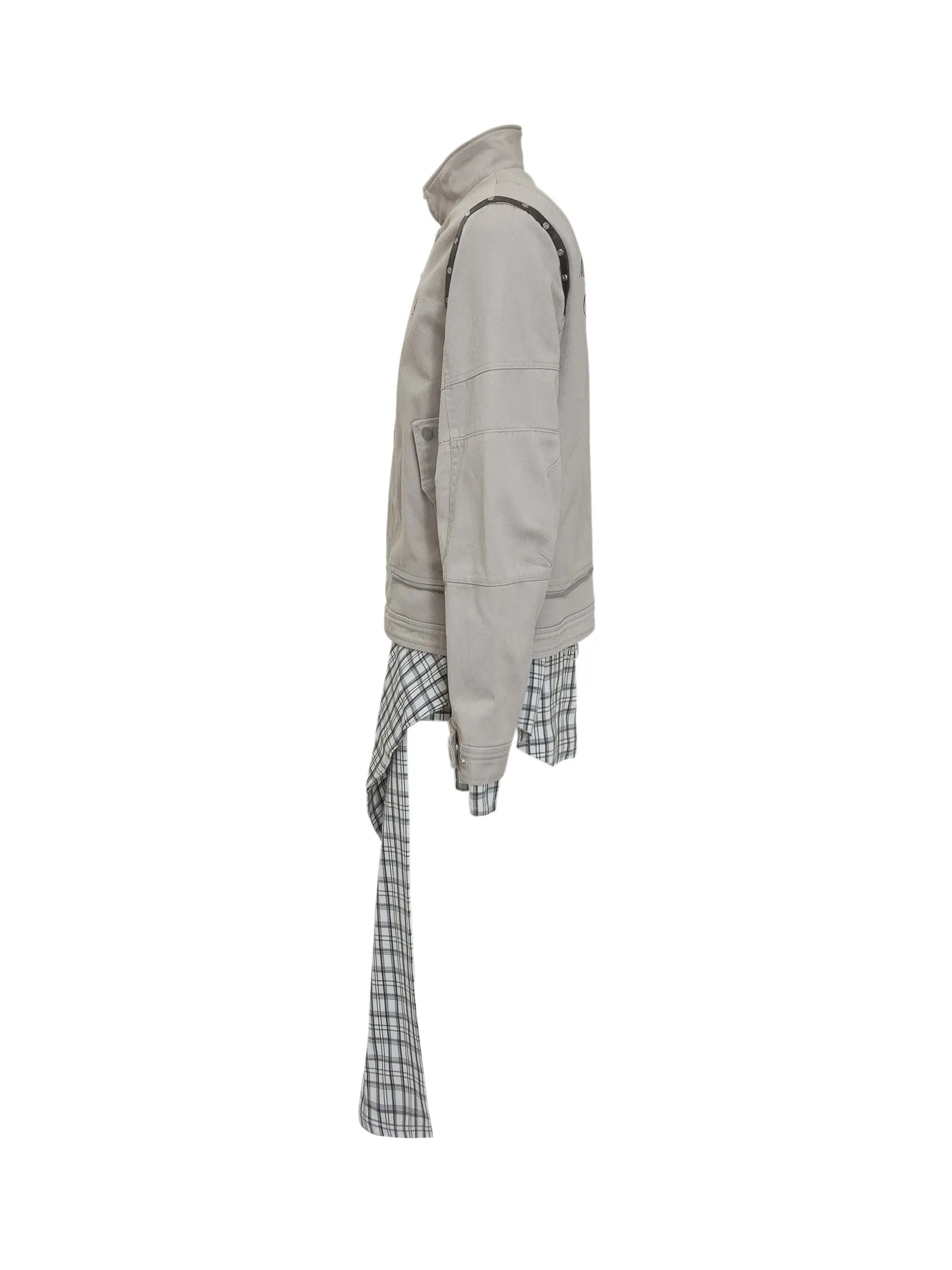 C2H4 Checked Layer Leather Jacket