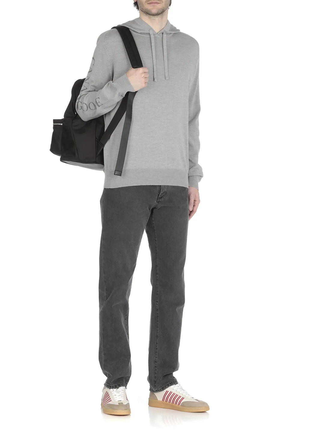 Canada Goose Logo Intarsia Drawstring Knitted Hoodie