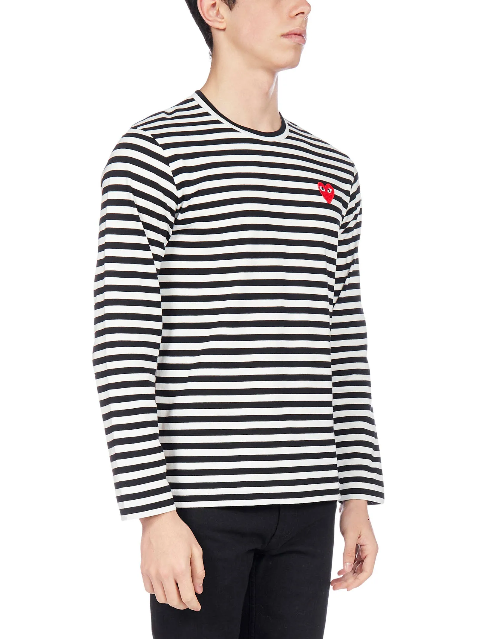 Comme des Garons Play Striped Heart Crewneck Top