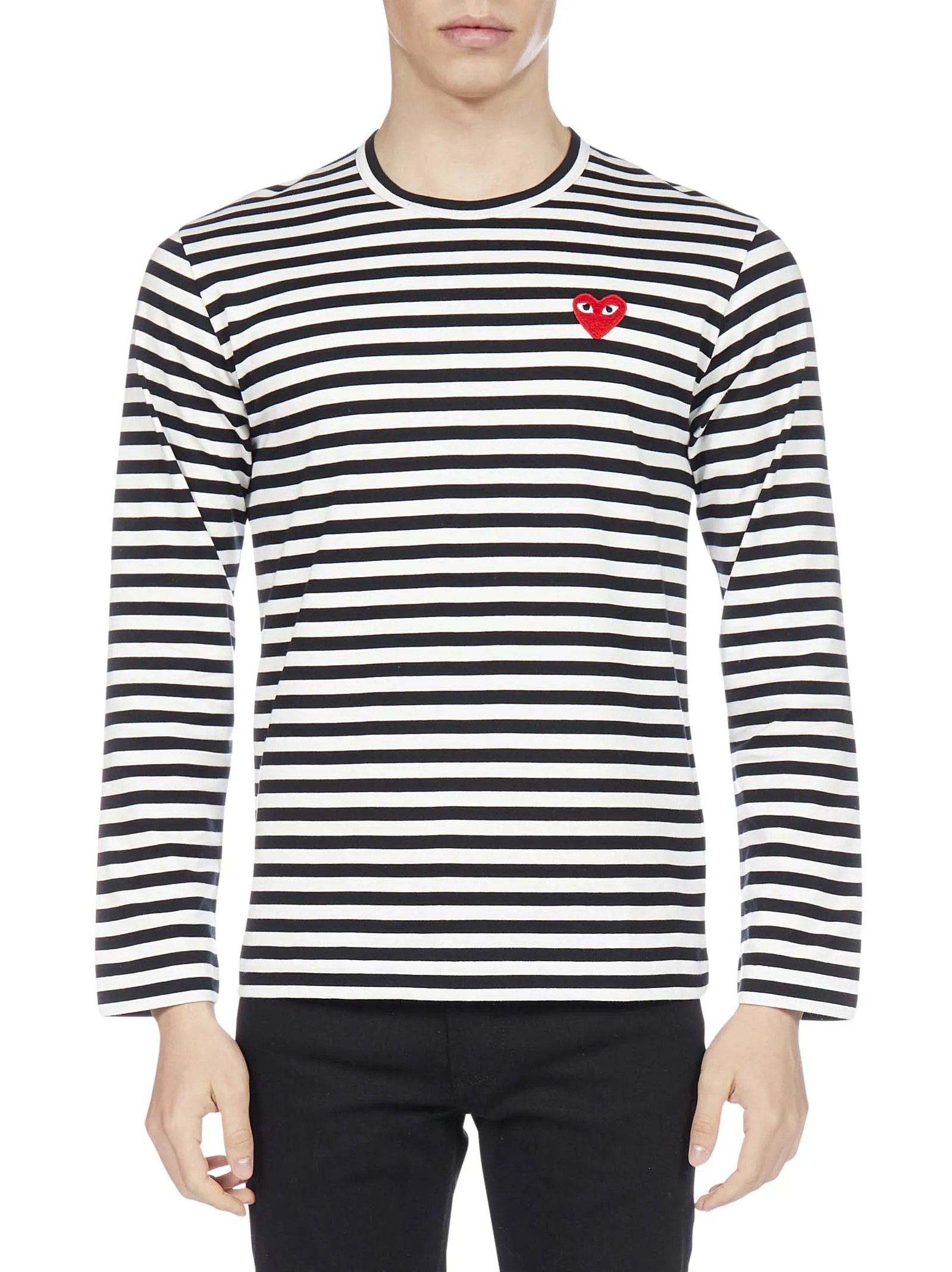 Comme des Garons Play Striped Heart Crewneck Top