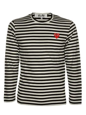 Comme des Garons Play Striped Heart Crewneck Top