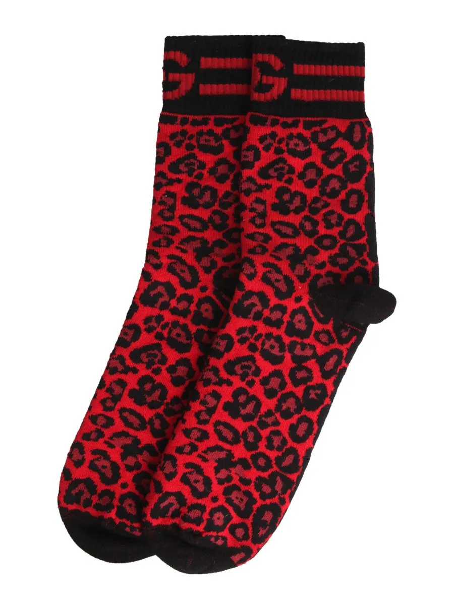 Dolce & Gabbana Leopard Jacquard Stretch Socks