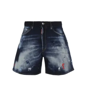 Dsquared2 High Waist Logo Embroidered Denim Shorts