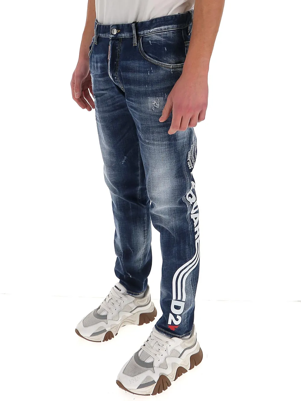 Dsquared2 Logo Print Distressed Jeans