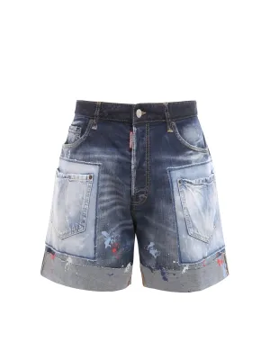 Dsquared2 Paint-Splatter Denim Shorts