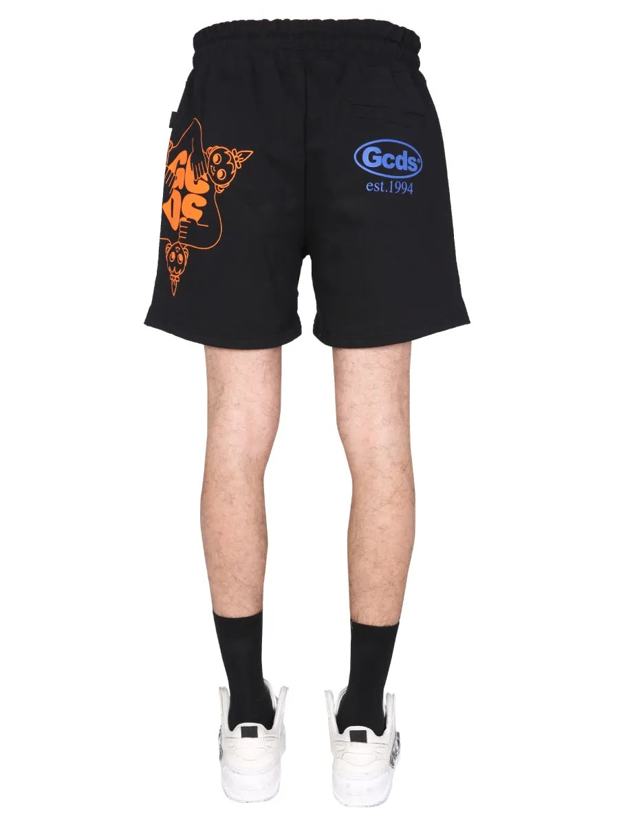 GCDS Graphic Printed Drawstring Bermuda Shorts
