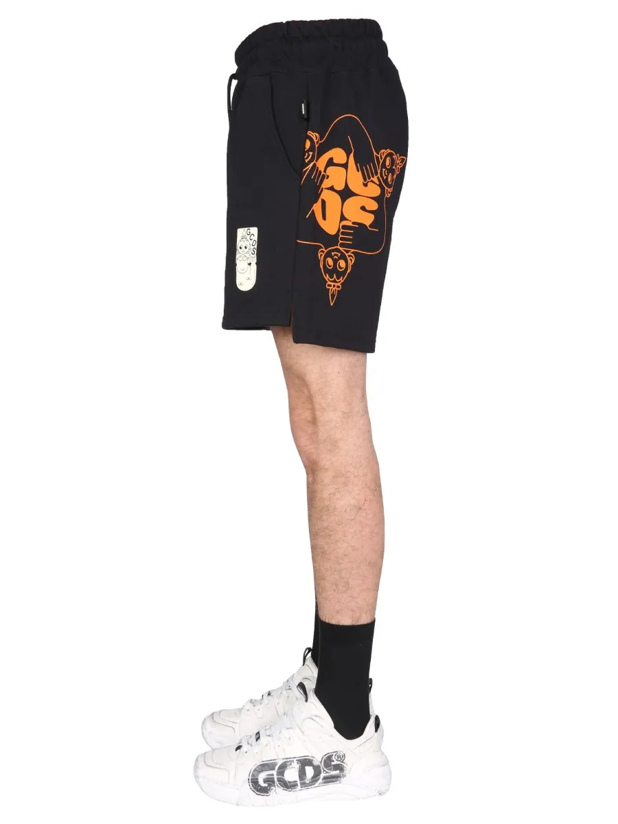 GCDS Graphic Printed Drawstring Bermuda Shorts