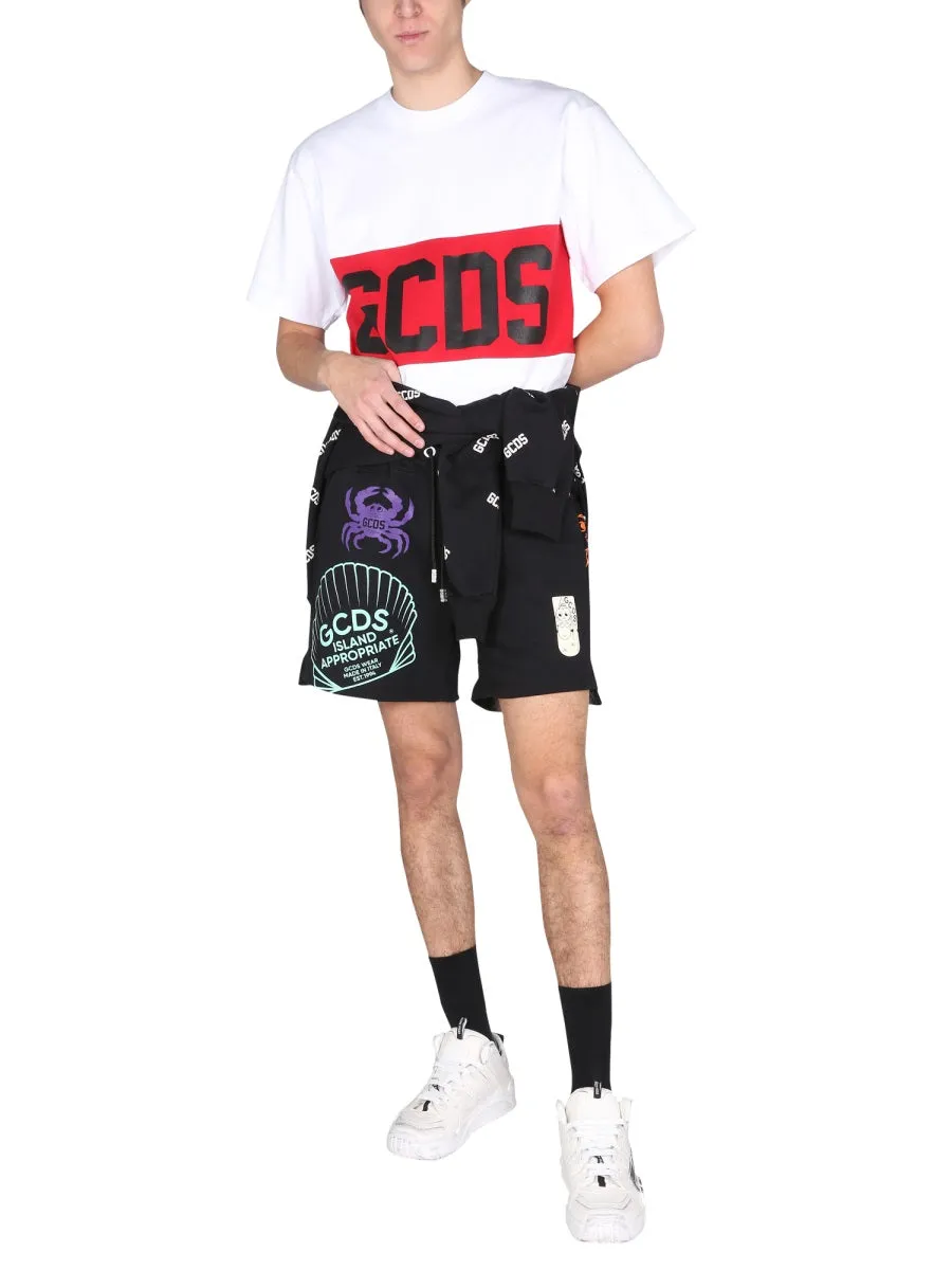 GCDS Graphic Printed Drawstring Bermuda Shorts