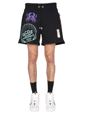 GCDS Graphic Printed Drawstring Bermuda Shorts