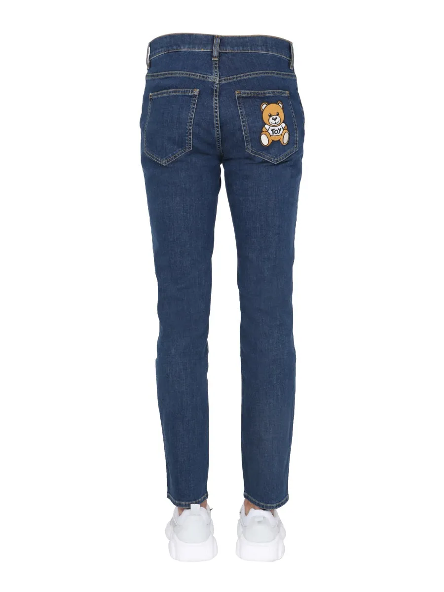 Moschino Teddy Patched Slim-Fit Jeans