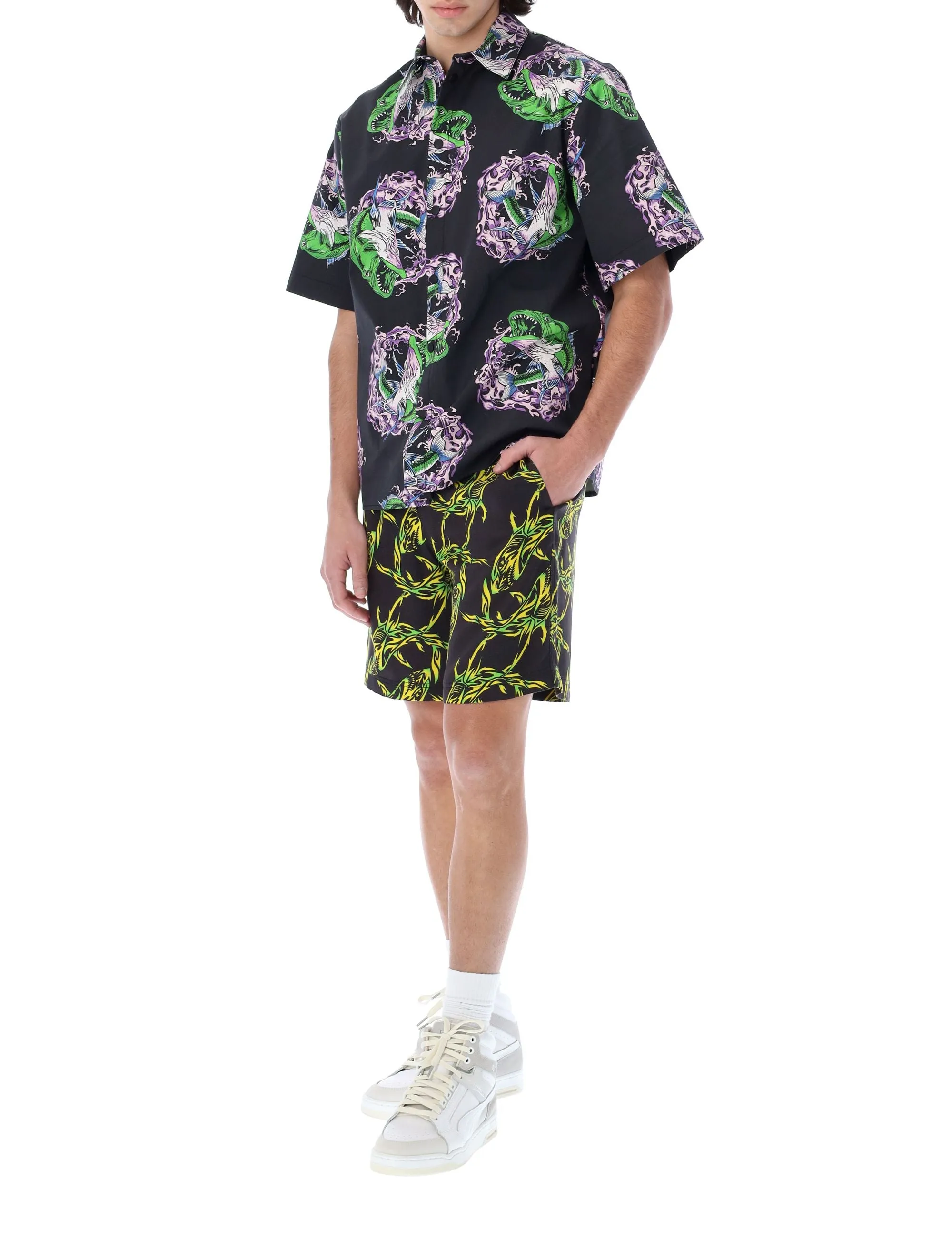 MSGM Allover Shark Printed Shorts