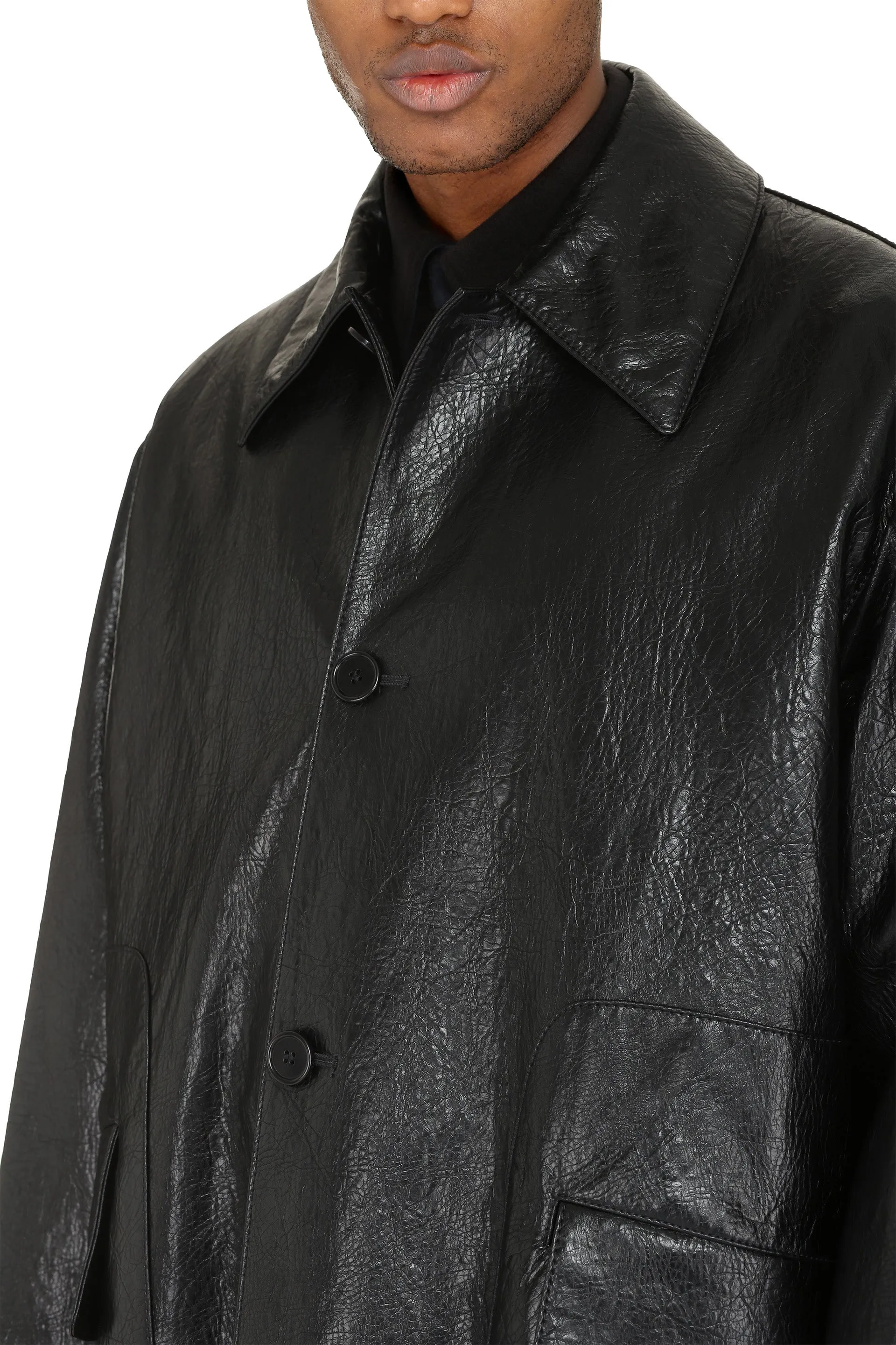 MSGM Faux Leather Button-Down Coat