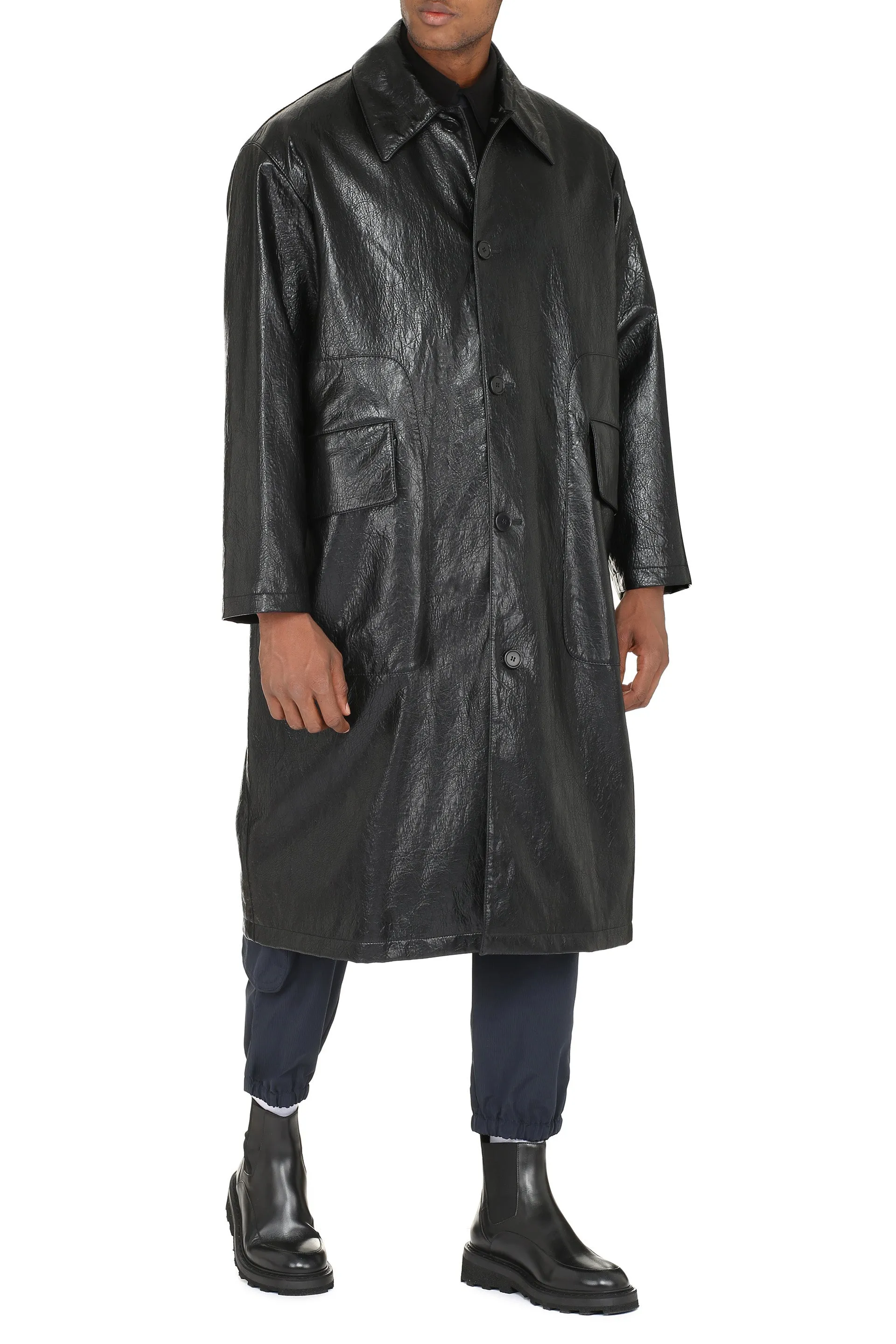 MSGM Faux Leather Button-Down Coat