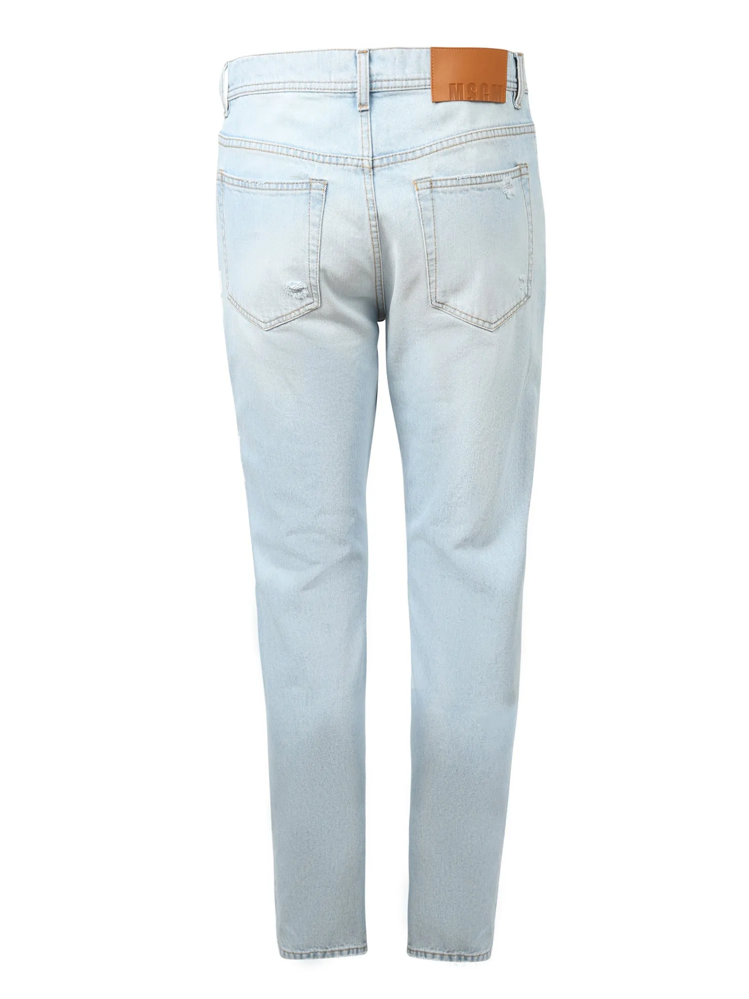 MSGM Logo Print Distressed Straight-Leg Jeans