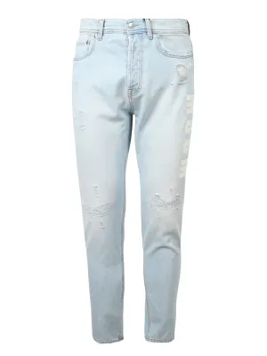 MSGM Logo Print Distressed Straight-Leg Jeans