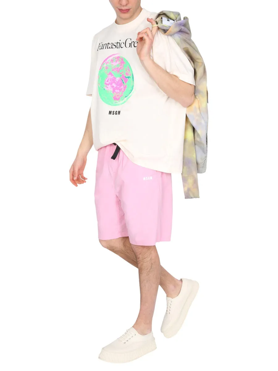 MSGM Logo Printed Shorts