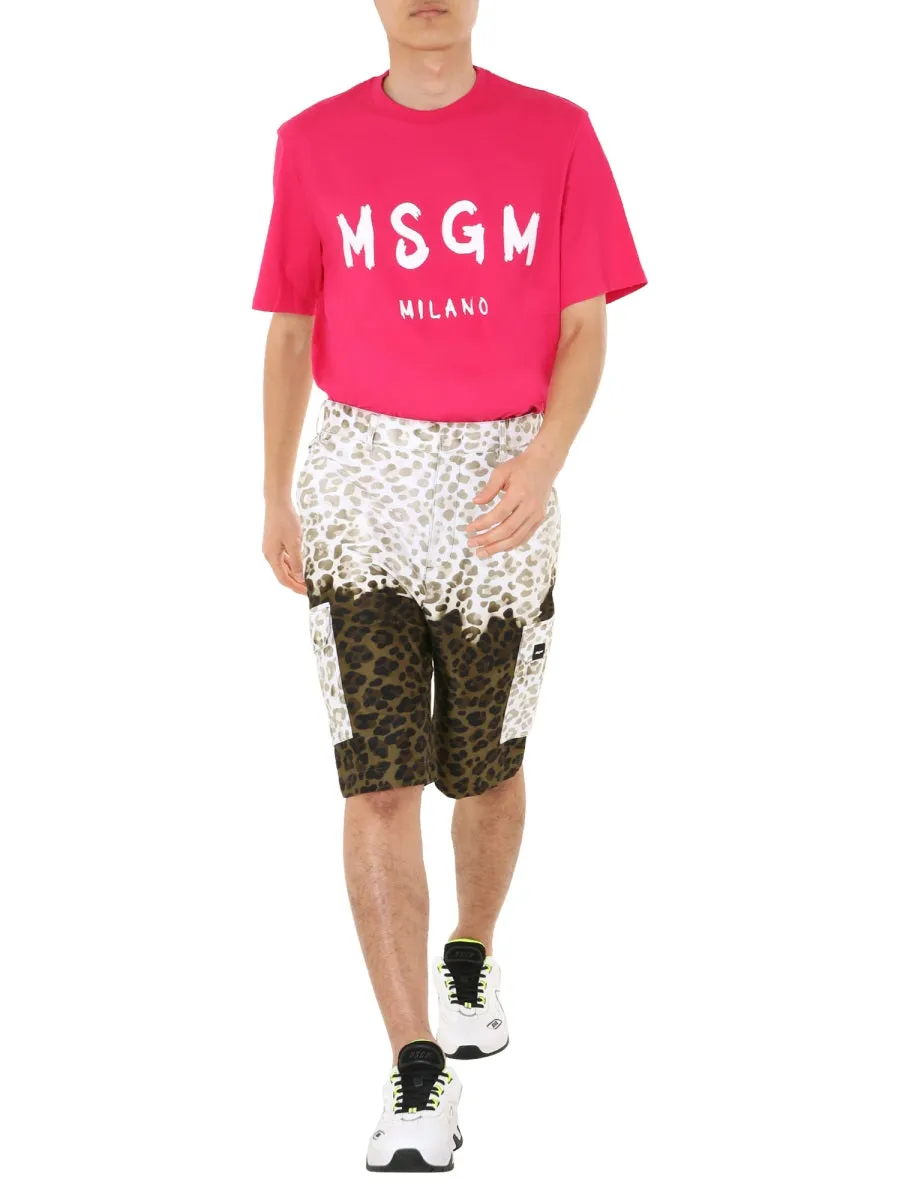 MSGM Two-Tone Leopard Print Cargo Shorts