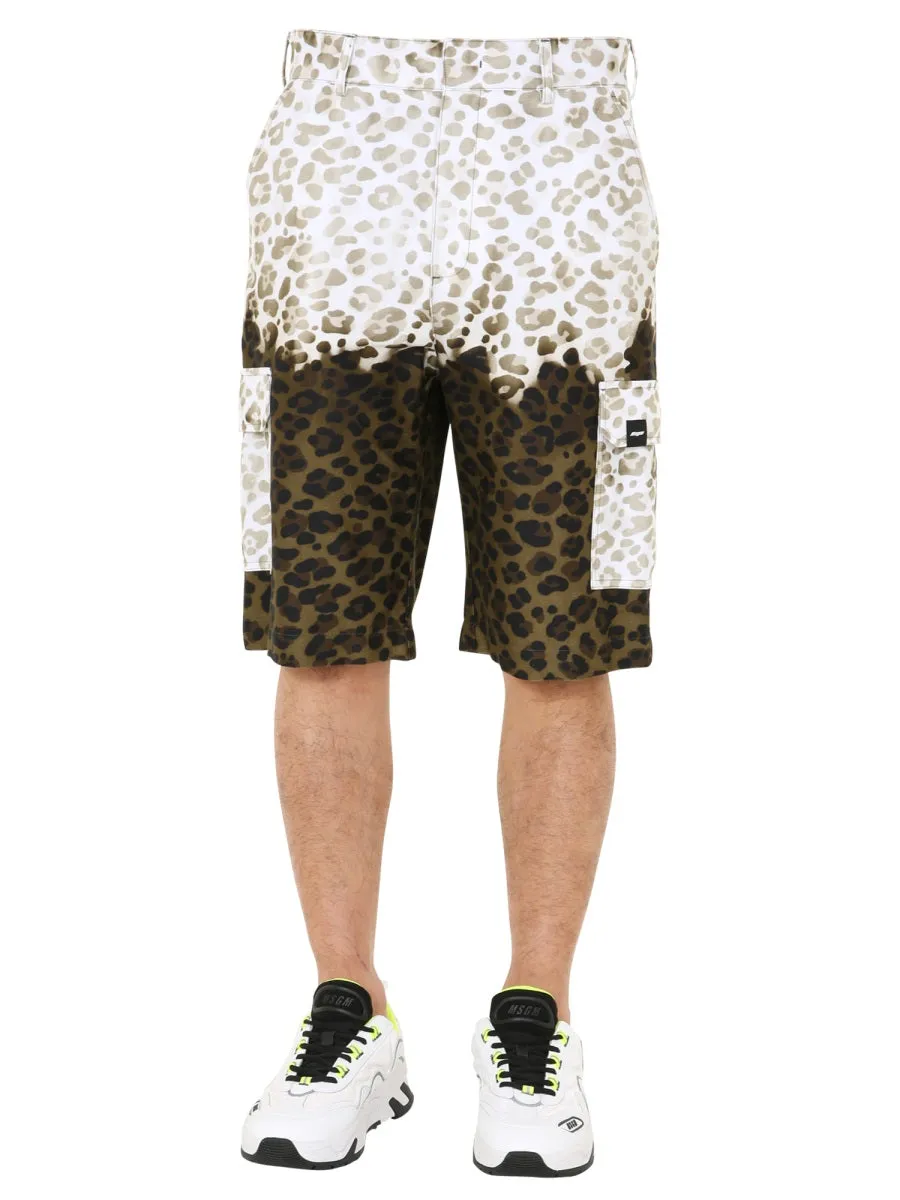 MSGM Two-Tone Leopard Print Cargo Shorts