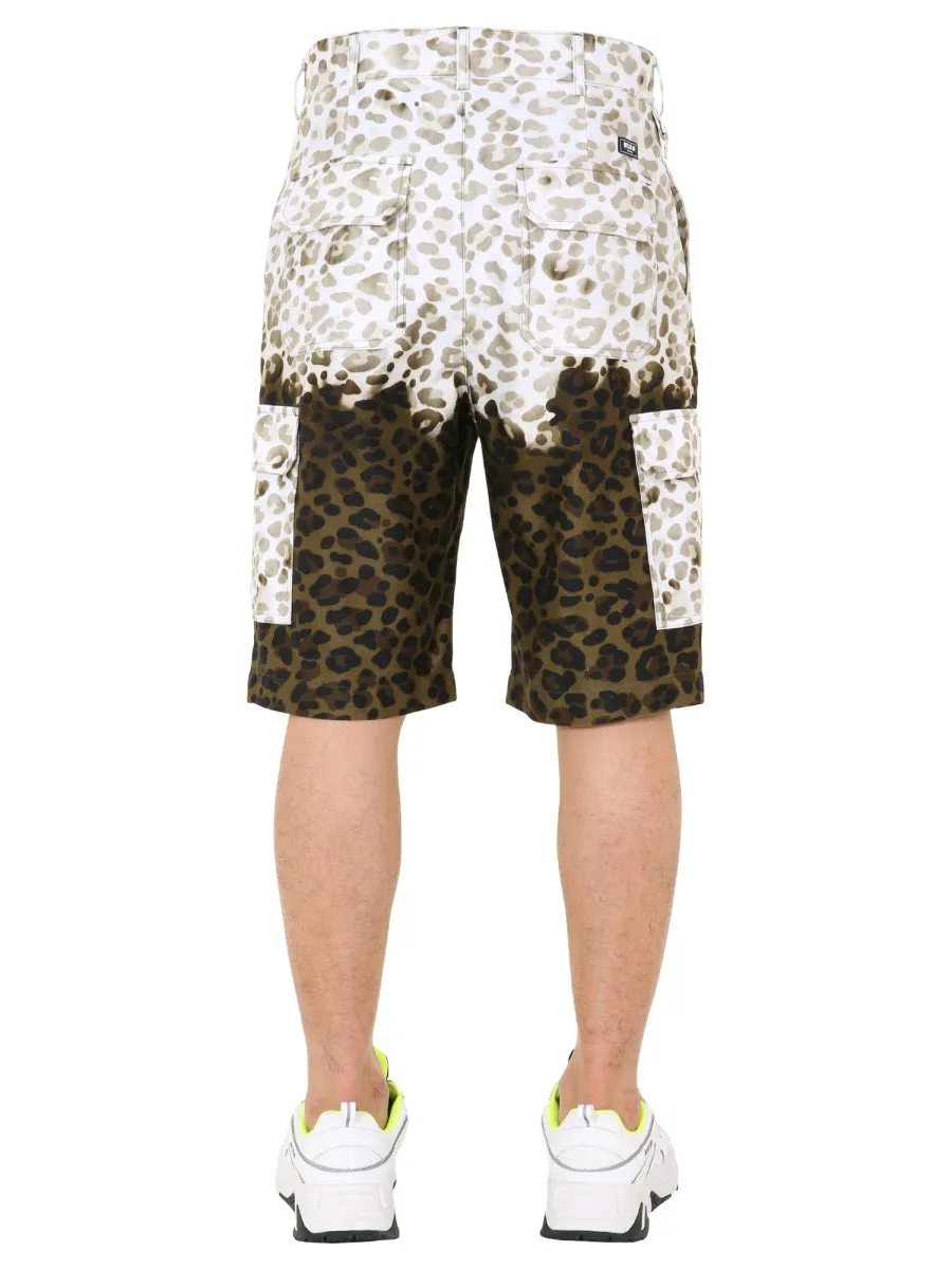 MSGM Two-Tone Leopard Print Cargo Shorts