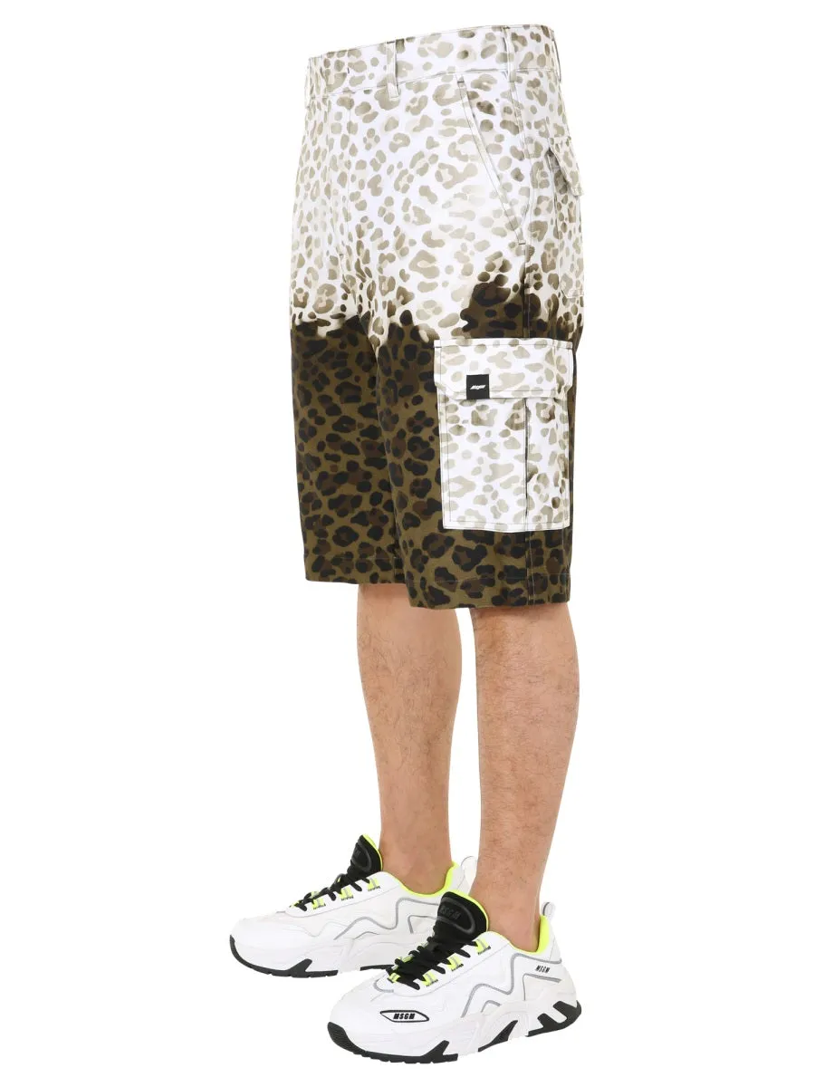 MSGM Two-Tone Leopard Print Cargo Shorts