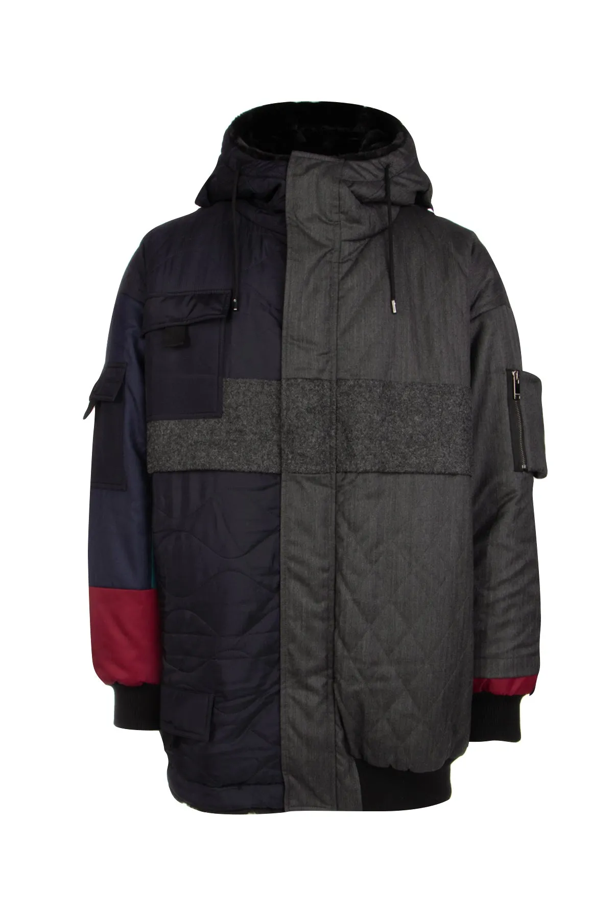 Valentino Contrasting Panels Hooded Coat