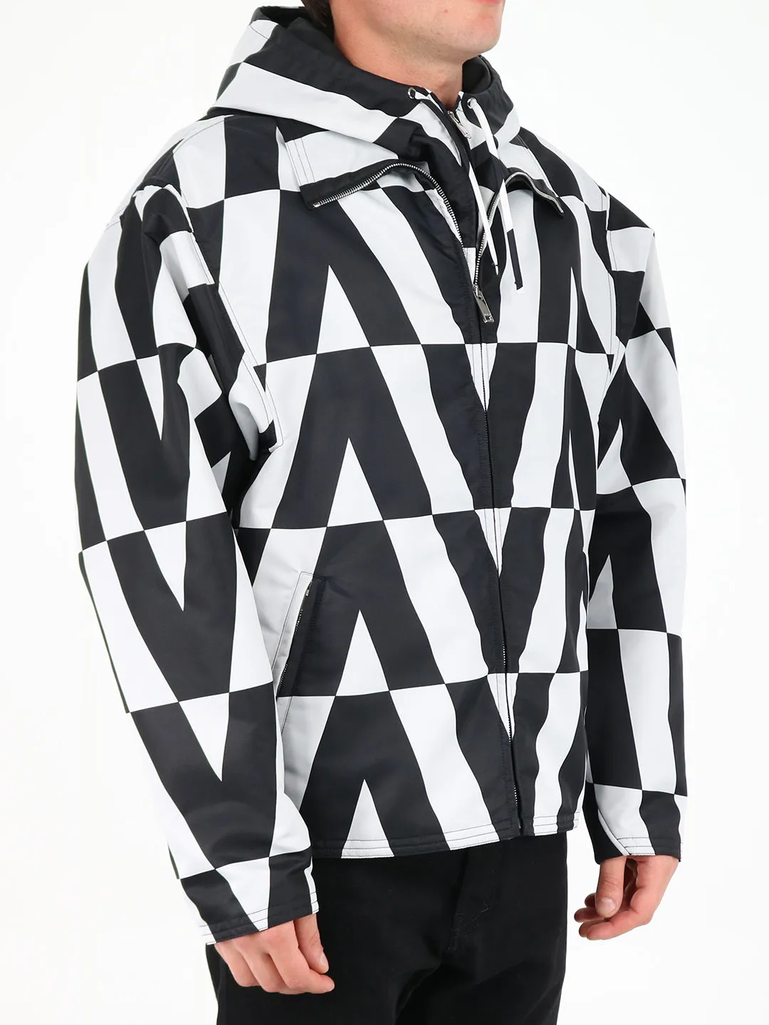 Valentino Optical Printed Hooded Pea Coat