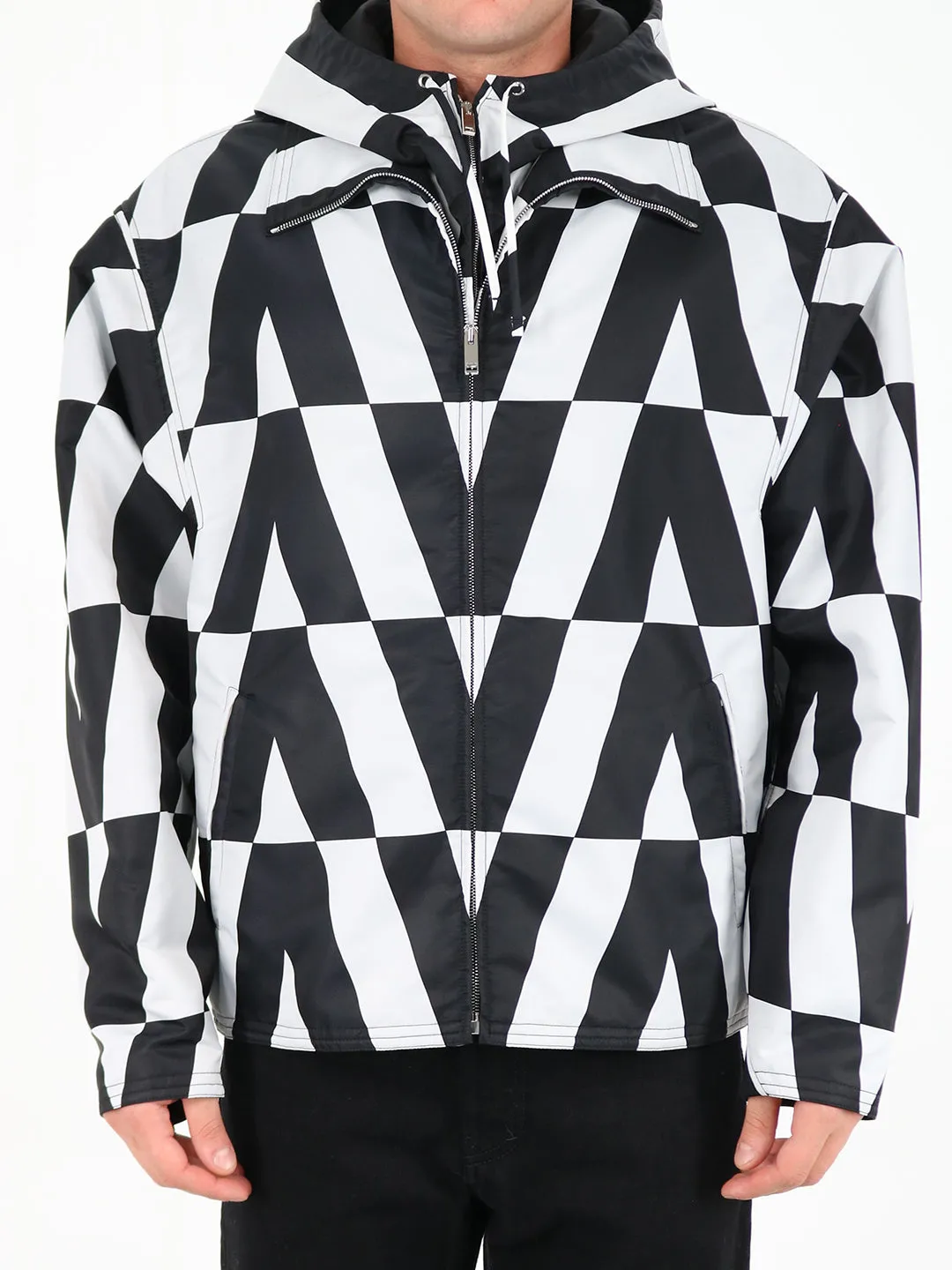 Valentino Optical Printed Hooded Pea Coat