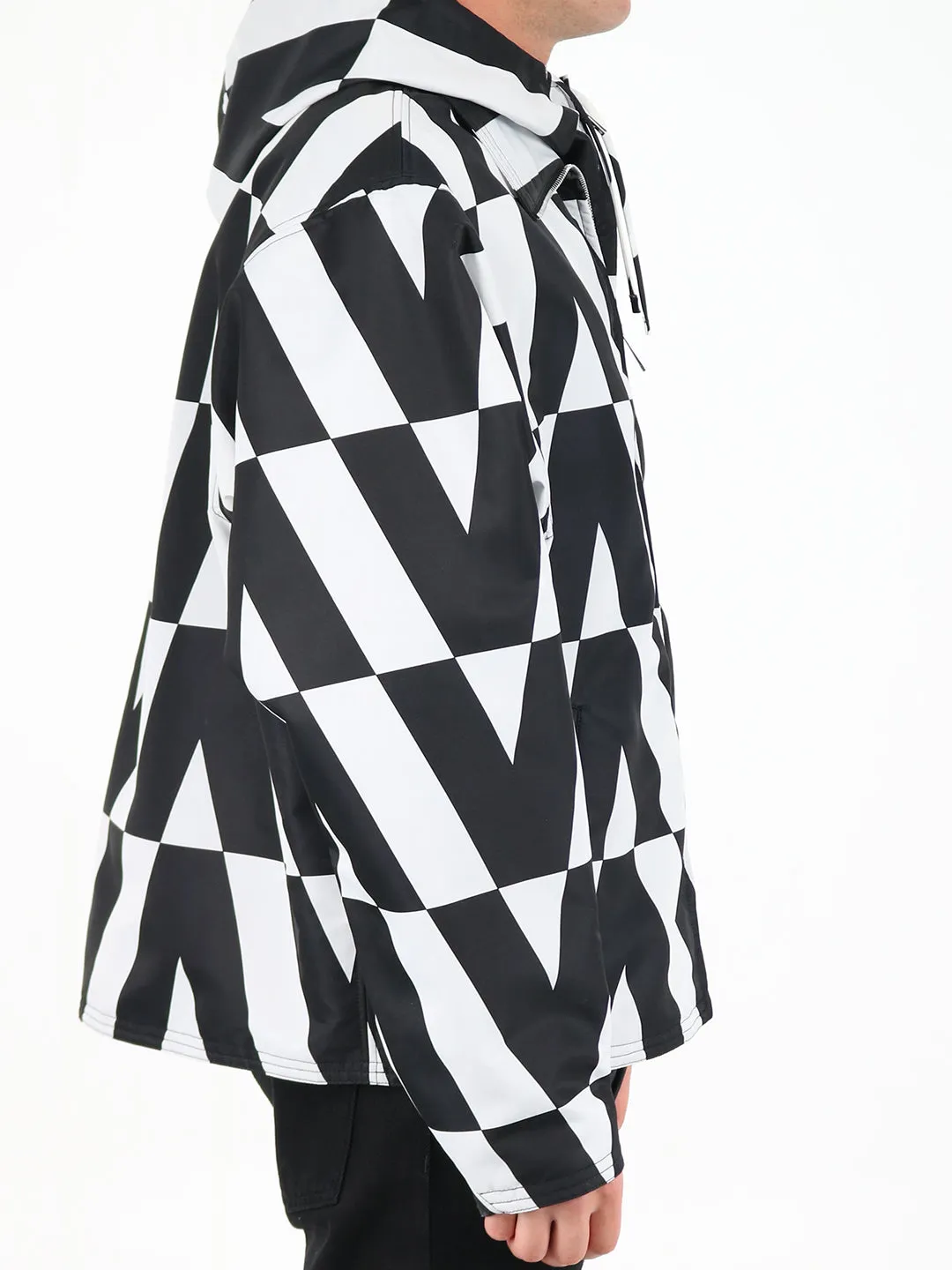 Valentino Optical Printed Hooded Pea Coat