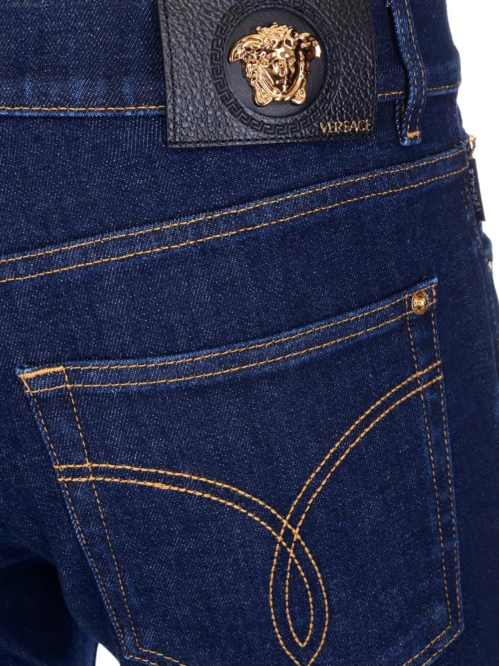 Versace Logo Patch Mid Rise Jeans