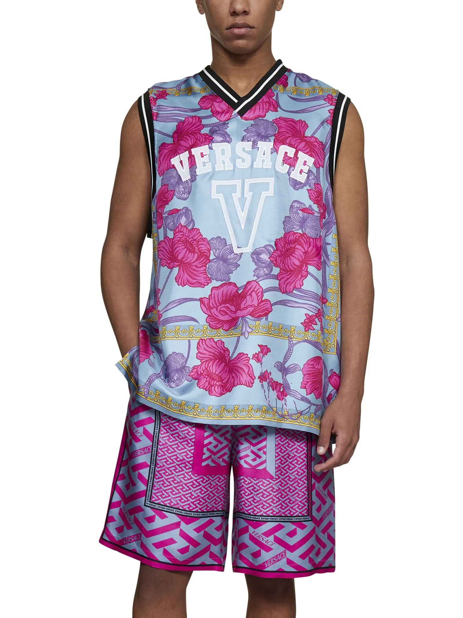Versace Logo Printed V-Neck Sleeveless Top