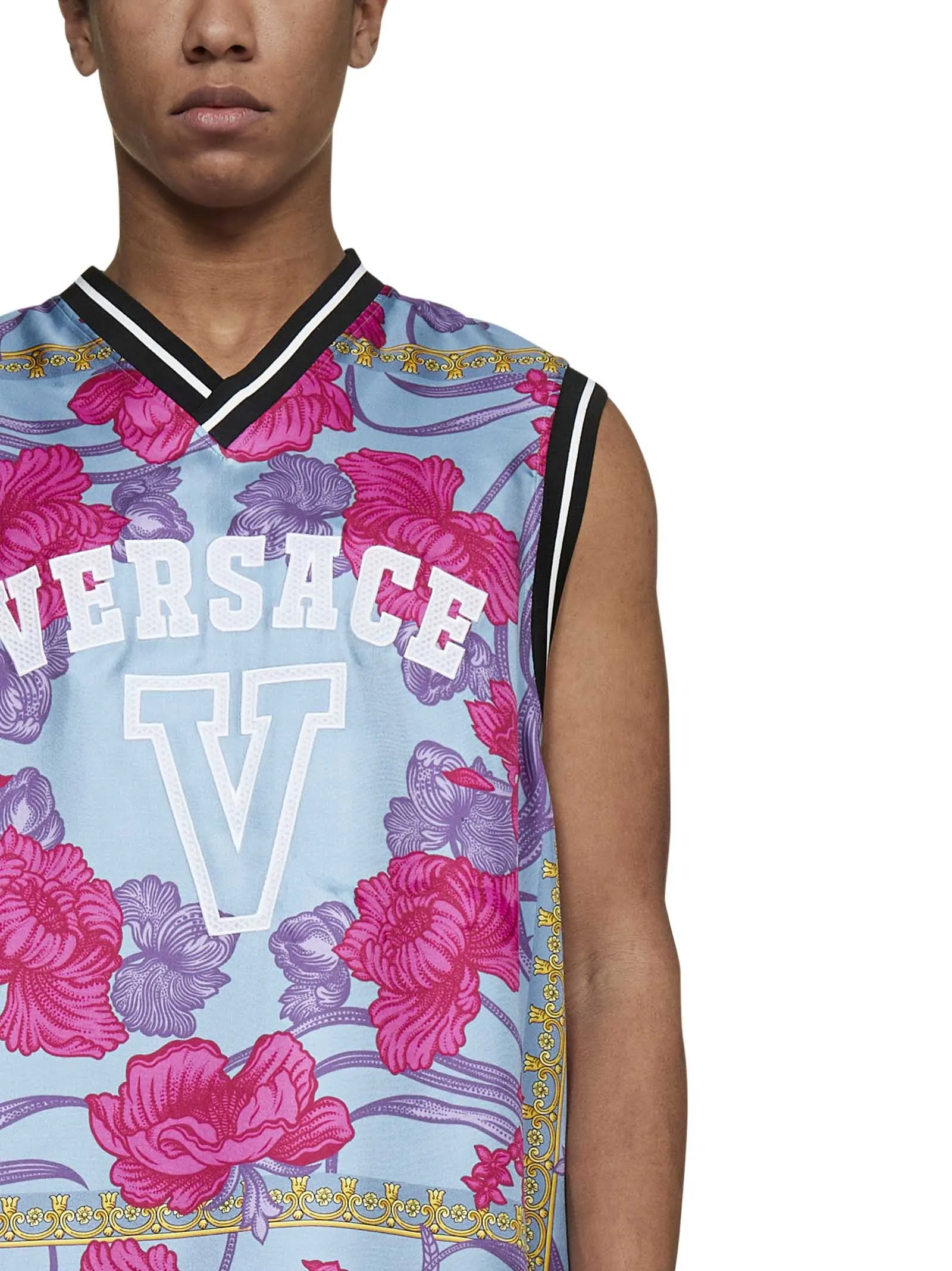 Versace Logo Printed V-Neck Sleeveless Top